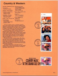 USPS SOUVENIR PAGE COUNTRY MUSIC AT THE GRAND OLE OPRY BOOKLET PANE (4)+1 1993