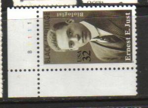 #3058 MNH plate # single  32c Ernest Just 1996 Issue