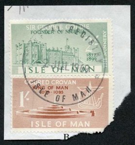 Isle of Man 2/- Green and 1/- Brown QEII Pictorial Revenues CDS On Piece