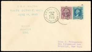 6/14/33 USS Macon Visits Detroit, Mich, June 14, 1933 R/S in Turquiose, Kohler