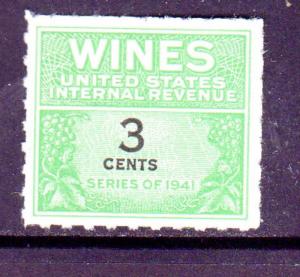 #RE113  3    CENT WINES, CORDIAL, ETC.  REVENUE STAMP  UNUSED NGAI  NH  e