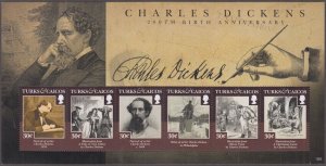 TURKS & CAICOS ISLANDS Sc # 1503a-f MNH SHEET 6 DIFF CHARLES DICKENS