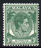 Malaya - Straits Settlements 1937-41 KG6 3c green die II ...