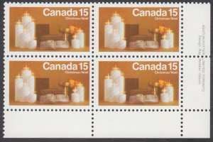 Canada - #609 Christmas Candles Plate Block - MNH