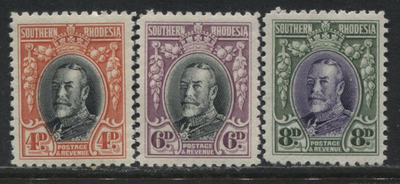 Southern Rhodesia KGV 1933-35 4d, 6d, and 8d all perf 11 1/2 mint o.g. 