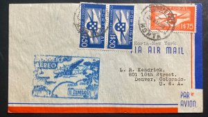 1939 Horta Portugal Airmail First Flight Cover to Denver CO USA