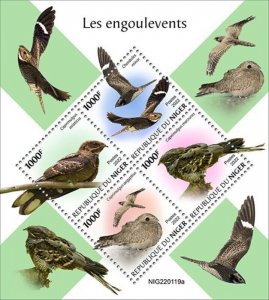 Niger - 2022 Nightjar Birds, Nighthawk, Egyptian - 4 Stamp Sheet - NIG220119a