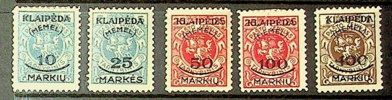 GERMAN AREA - MEMEL Sc N7-11 LH ISSUE OF 1923 - KAUNAS PRINTING - SET4