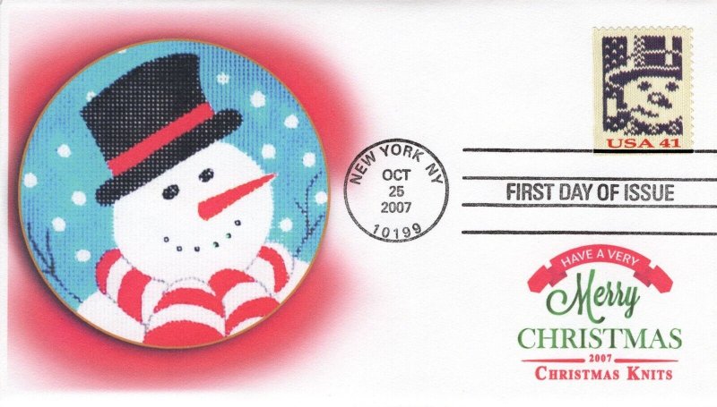 AO-4213-2, 2007, Holiday Knits, Snowman, Standard Postmark, FDC, SC 4213, Add on