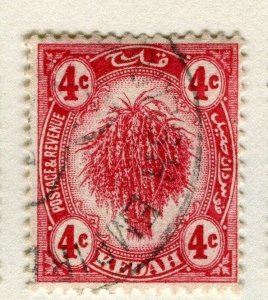 MALAYA KEDAH;  1921 early Rice sheaf issue fine used 4c. value