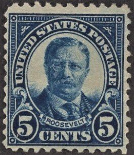 US 557 MH Thins F/VF 5 Cent Theodore Roosevelt-Dark Blue CV $16