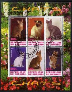 Burundi 2009 Domestic Cats #2 perf sheetlet containing 6 ...