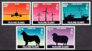 FALKLAND ISLANDS 2023 DEVELOPMENT DOGS SHEEP AIRCRAFT SHIP WIND TURBINES