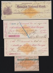 US RN-G1 1877 & 1882 Lot of 3 + 1 Cut Square Revenue Stamped Paper Bank Receipt