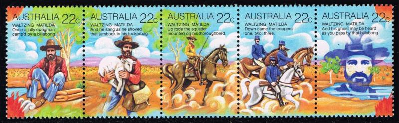 Australia #741 Waltzing Matilda Strip of 5; MNH (2.00)