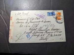 1943 Censored British South Africa WWII Cover to Prisoner of War Camp Italy