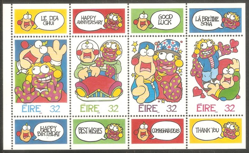 IRELAND Sc# 995a MNH FVF Booklet Pane Greetings Cartoons