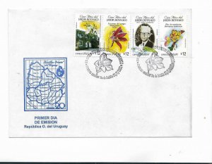 URUGUAY 2002 FLOWERS BOTANICAL GARDEN FDC 4 VALUES SET ON FIRST DAY COVER