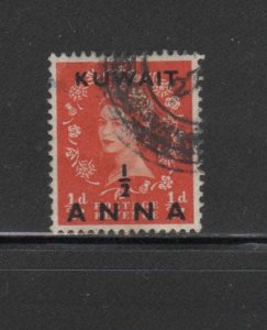 KUWAIT #120 1956  1/2a on 1/2p     QE II  SURCHARGED   F-VF  USED  a