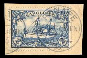 German Colonies, Caroline Islands #17 Cat$75, 1901 2m blue, used on piece, Po...