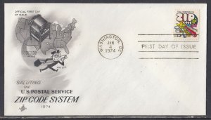 United States Scott 1511 Art Craft FDC - Zip Code System