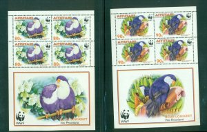 Aitutaki #533-36  (2002 WWF Birds set) sheets of four VFMNH CV $25