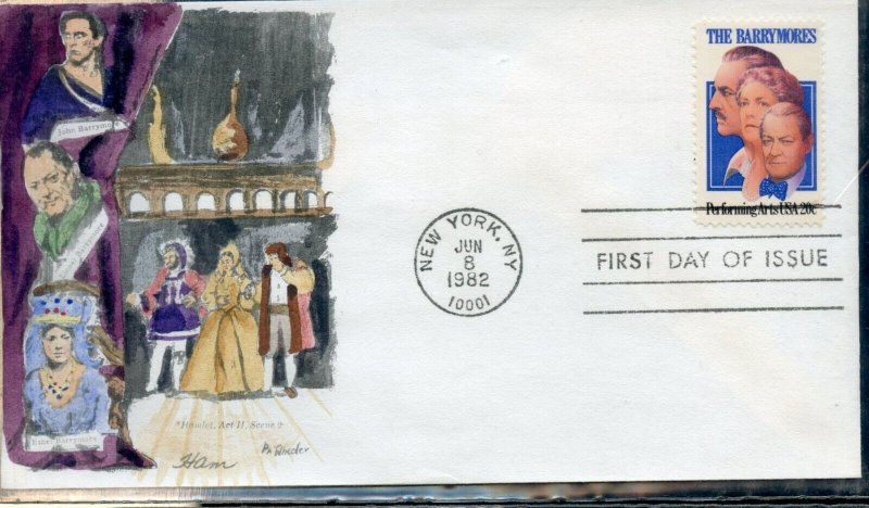 UNITED STATES 1982 THE BARRYMORES ON HAM CACHET FIRST  DAY COVER