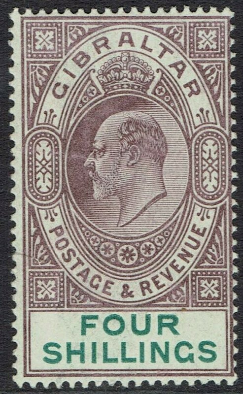 GIBRALTAR 1903 KEVII 4/- WMK CROWN CA 