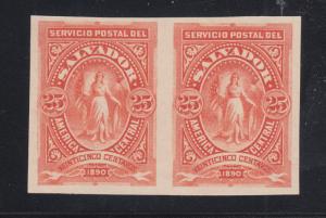 Salvador Sc 44 MNH. 1890 25c imperf El Salvador & Flag TCP pair in vermilion
