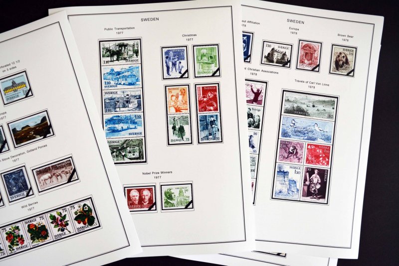 COLOR PRINTED SWEDEN 1971-1988 STAMP ALBUM PAGES (62 illustrated pages)