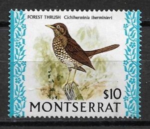 1974 Montserrat 243A $10 Forest Thrush MH