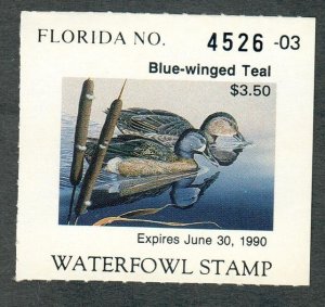 FL11 Florida #11 MNH State Waterfowl Duck Stamp - 1989 Wood Duck