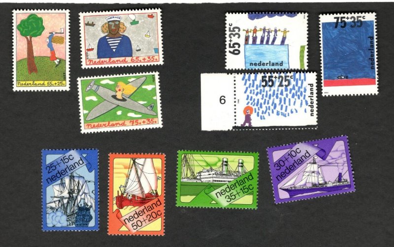 Ass't Netherlands SC #B632-34 #B641-43 #B493-96 Ships Children's Art MNH stamps