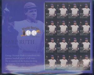 BABE RUTH The Home Run King - Full Sheet of 16 MNH Sierra Leone - BB52 