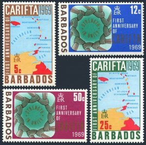 Barbados 316-319, MNH. Michel 285-288. CARIFTA 1969. Map, Strength of Unity.