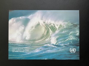 UN OS #1 POSTCARD 1992 Clean Oceans first day issue  with three office stamps