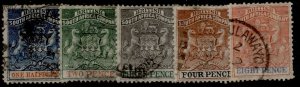 RHODESIA QV SG18-23, 1886-97 SHORT set, USED. Cat £60. SHORT set to 8d