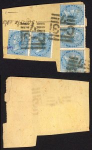 India 1/2a Blue x 5 on Piece C-3 Pmks