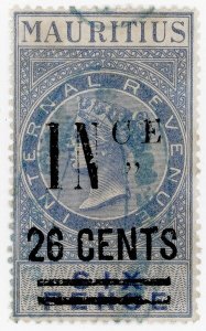 (I.B) Mauritius Revenue : Insurance 26c on 6d OP (1878)