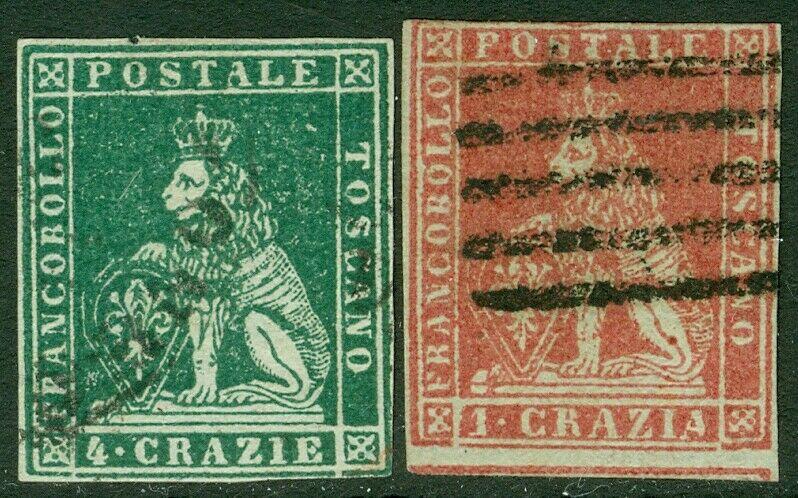 EDW1949SELL : ITALIAN STATES Tuscany 1851 Scott #4, 6 Very Fine, Used. Cat $405.