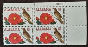 US Scott # 1375; 6c  Alabamal  from  1969; MNH, og; plate block of 4