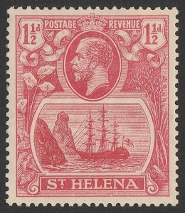 ST. HELENA 1922 KGV Ship ½d rose-red, variety 'broken main mast'.