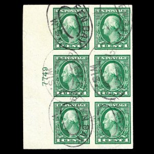 WCstamps: U.S. Scott #481 / 1c Imperf Plate Block, VF, Used