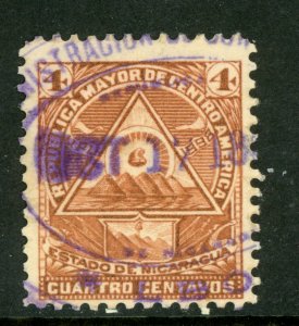 Nicaragua 1896 Seebeck 4¢ Coat of Arms Unwmk Postally Used B867 ⭐⭐⭐⭐⭐⭐