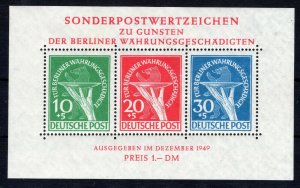 GERMANY BERLIN 1949 SHEET 9NB3a RARE PLATE FAULT MICHEL BLOCK 1I VF MNH