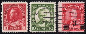 Canada Scott 184, 190, 191 (1931-32) Used/Mint H F, CV $8.50 C