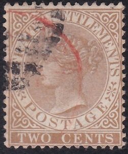 MALAYA STRAITS SETTLEMENTS 1882 2c CA wmk SG50 fine used...................a4524