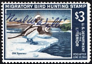 RW34 $3.00 Old Squaw Ducks Stamp (1967) Signed