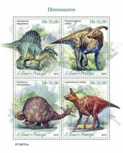 St Thomas - 2019 Dinosaurs on Stamps - 4 Stamp Sheet - ST190701a