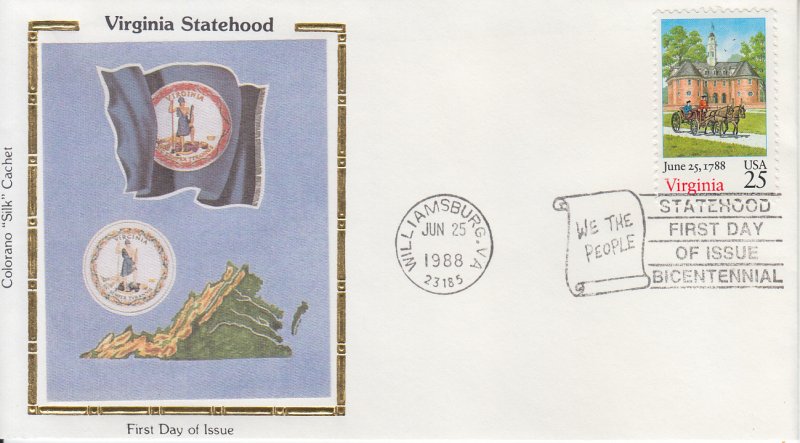 1988 Virginia Statehood (Scott 2345) Colorano Cachets FDC